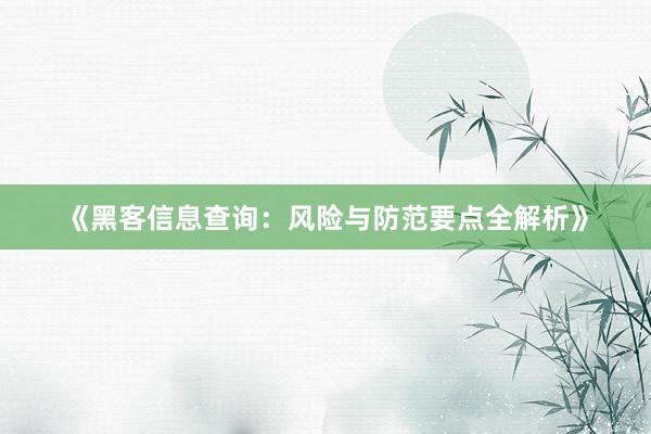 《黑客信息查询：风险与防范要点全解析》